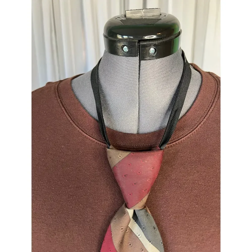 vintage zipper tie 1980s wide Diagonal stripe brown red